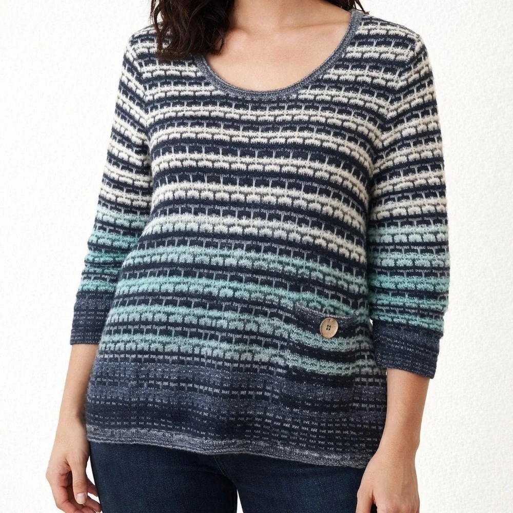 JM Collection Striped Knit Crewneck Sweater